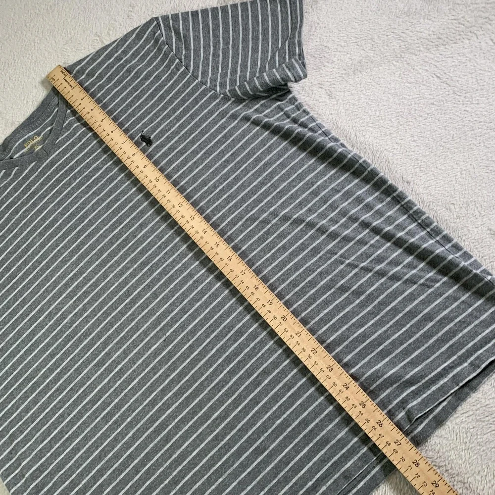 Polo Ralph Lauren Shirt Mens XL Gray White Striped Cotton Tee Casual‎ Crewneck